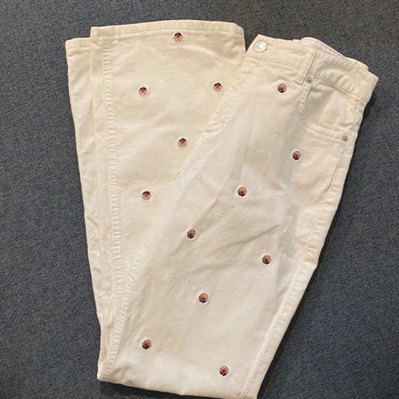 Lands' End Pants - LANDS END Ivory Flare Wide leg Corduroy Embroidered Pants Size 10